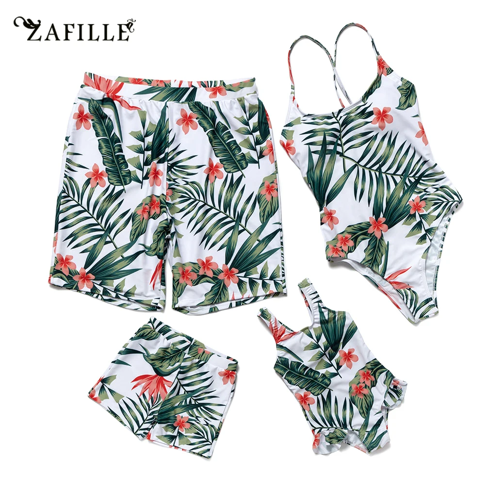 Женский слитный купальник ZAFILLE семейный пляжные шорты с зелеными листьями для