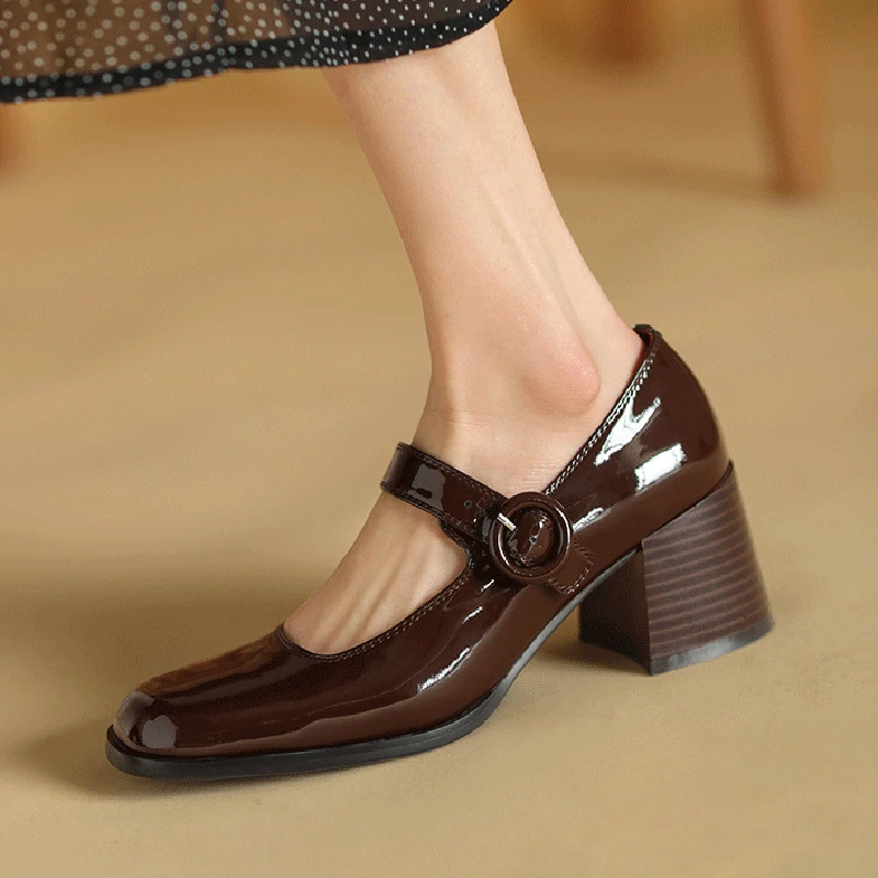 

Туфли-лодочки женские из лакированной кожи, высокий квадратный каблук, туфли-лодочки, офисная обувь, 9054N