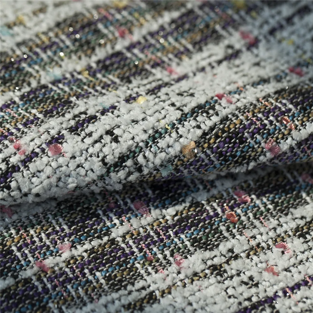 Модная твидовая ткань в клетку и полоску от кутюр блестящие металлические линии