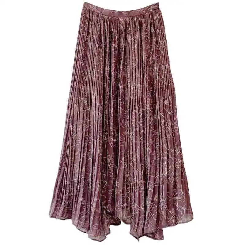 

Elegant Sweet Chic Print Asymmetrical Women Skirts 2021 New Stretch Waist Pleated Skirt Spring Mid Length Jupe