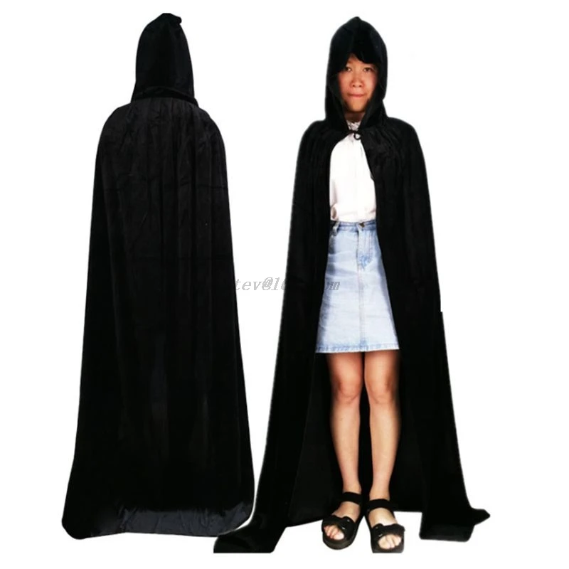 Бархатная накидка вампира с капюшоном для взрослых и мужчин женщин однотонная