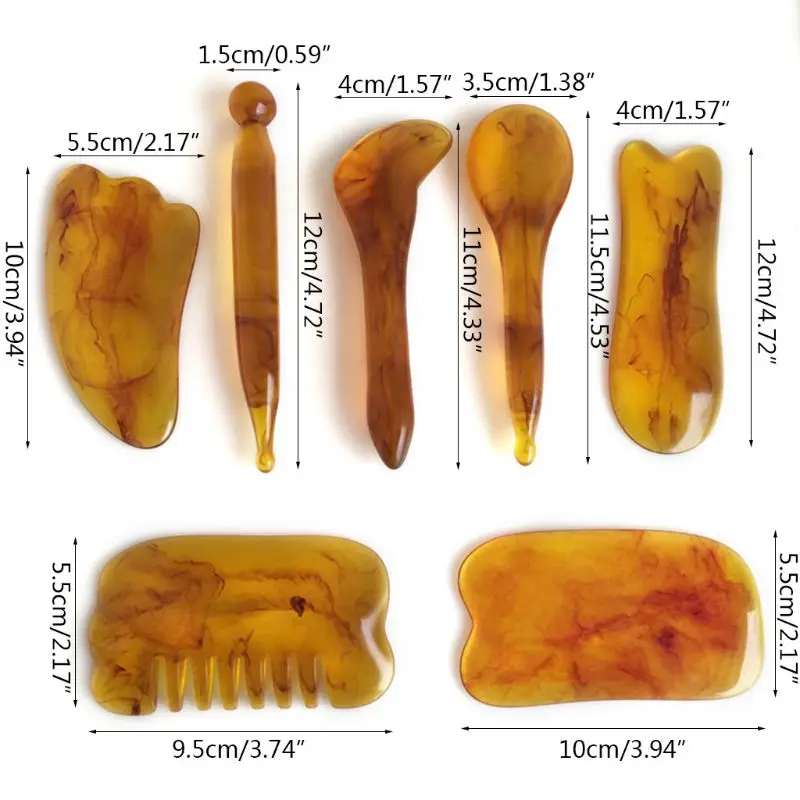 

7pcs/set Natural Plastic Amber Massage Scraping for Face Neck Gua Sha Scraper Massager Therapy Acupoint Acupressure
