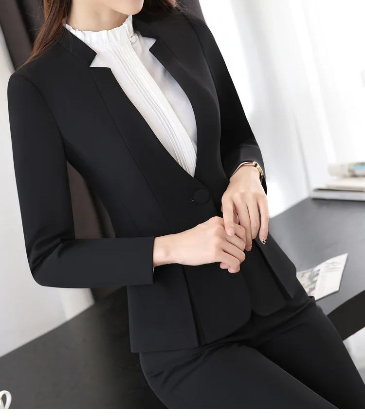 black coat and pant IZICFLY осень весна женские костюмы с брюками офисная форма стиль Деловые женские брючные костюмы пиджак в офисном стиле комплект плюс размер - Цвет: black coat and pant