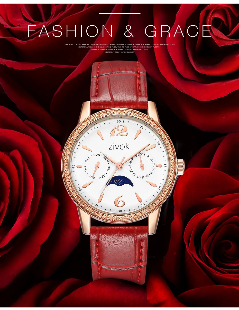 ZIVOK женские часы брендовые Модные Простые Moon phase маленькие кожаные часы кварцевые наручные часы montre femme