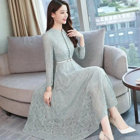 Женское винтажное кружевное платье средней длины элегантное облегающее черное вечерние макси с длинным