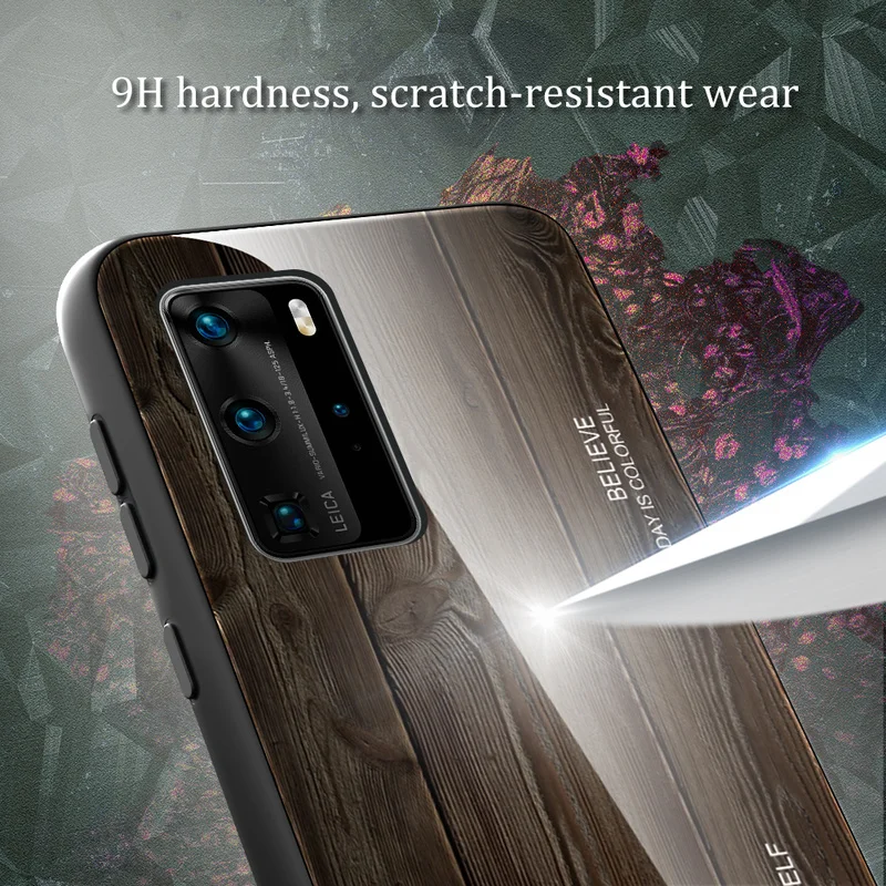 Tempered Glass Case For Huawei P40 Pro P20 P30 P Smart 2019 Mate 20 30 Wood Pattern Cover Honor 9X 8X 10lite Nova 5 6 SE Capa | Мобильные