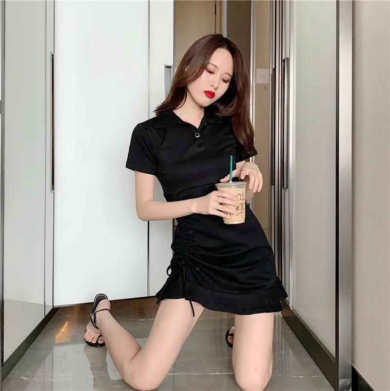 Летнее женское платье в Корейском стиле милое платье-поло с воротником на