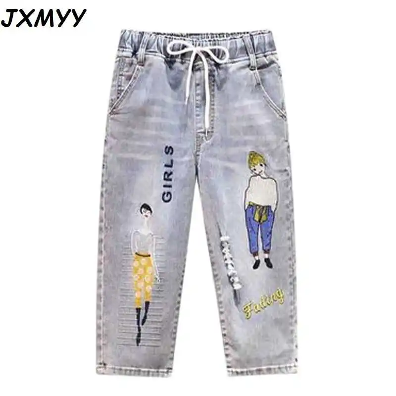 

ICCLEK Commuter letter printing elegant plus size women's Korean version of thin denim cropped pants loose stretch pants summ