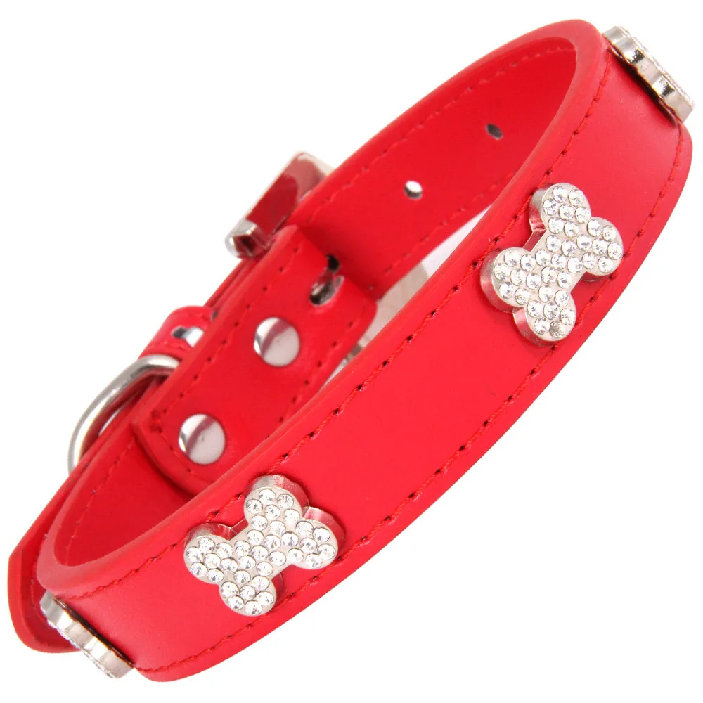 

Pet Accessories Bone Diamond Buckle Pet Leash Kitty Dog Collar Leather Bling Rhinestone Dog Cat Collar Leash Dog Chain