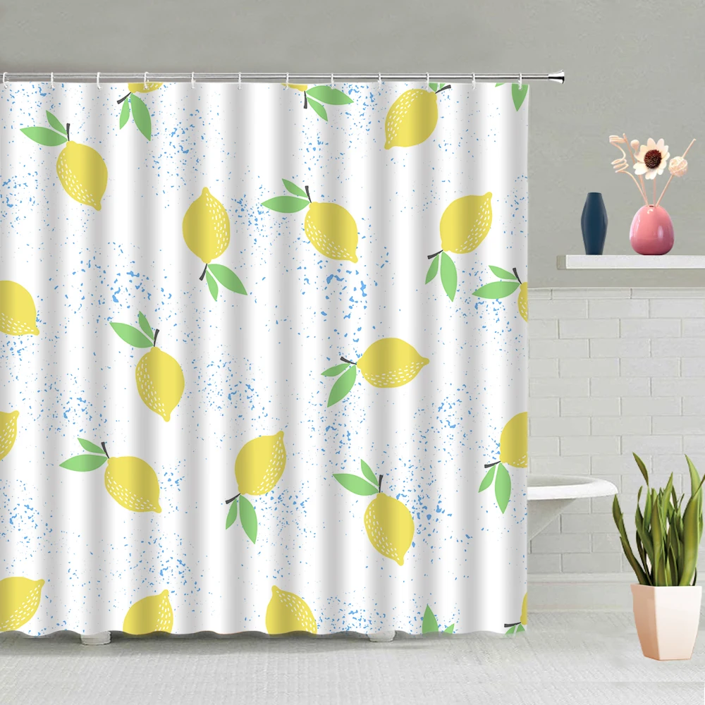 

Fruit Element Shower Curtains Lemon Banana Watermelon Pineapple Background Decoration Waterproof Polyester Fabric With Hooks