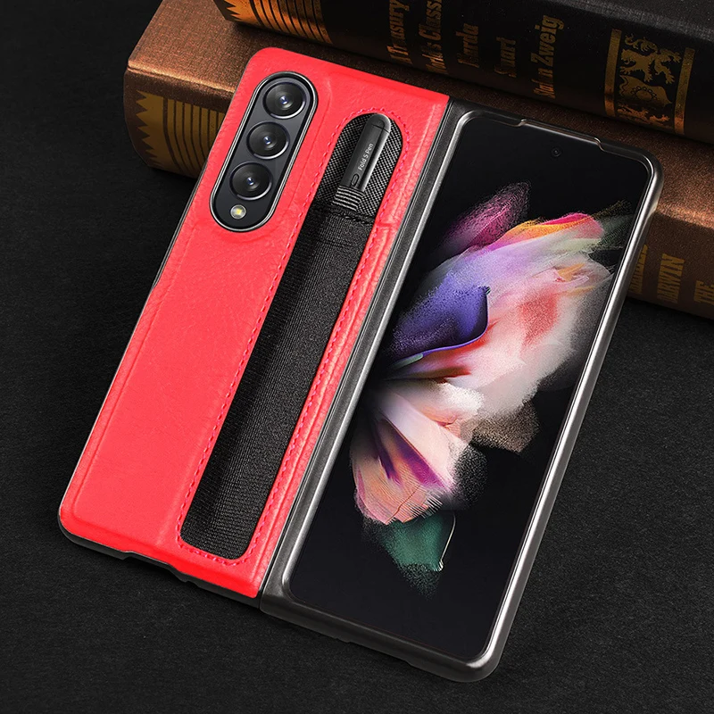 

For Samsung Galaxy Z Fold 3 5G Phone Case with Pen Case Protective Leather Back Cover Capa Fundas for Samsung Galaxy Z Fold3 5G