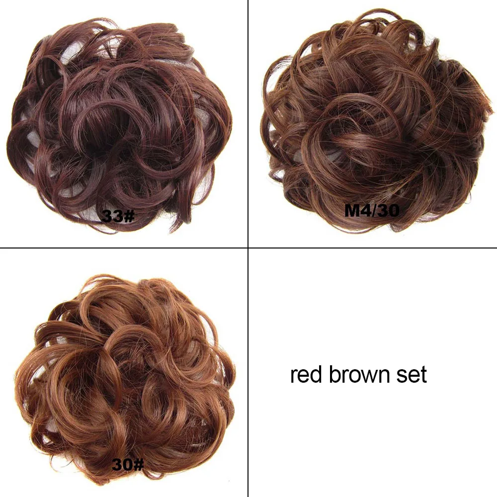 red brown set Jeedou 1 Набор эластичных волос шиньон синтетический бублик для волос пучок подушечка кудрявая канатная Резиновая лента шиньоны - Цвет: red brown set