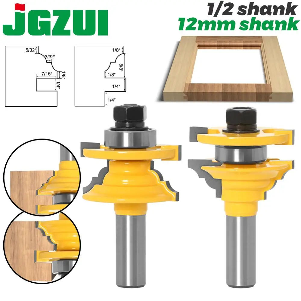 

2pcs 12mm 1/2" Shank Woodwork Door Round Corner Rail & Stile Router Bit Tenon Milling Cutter for Wood Woodworking Tools