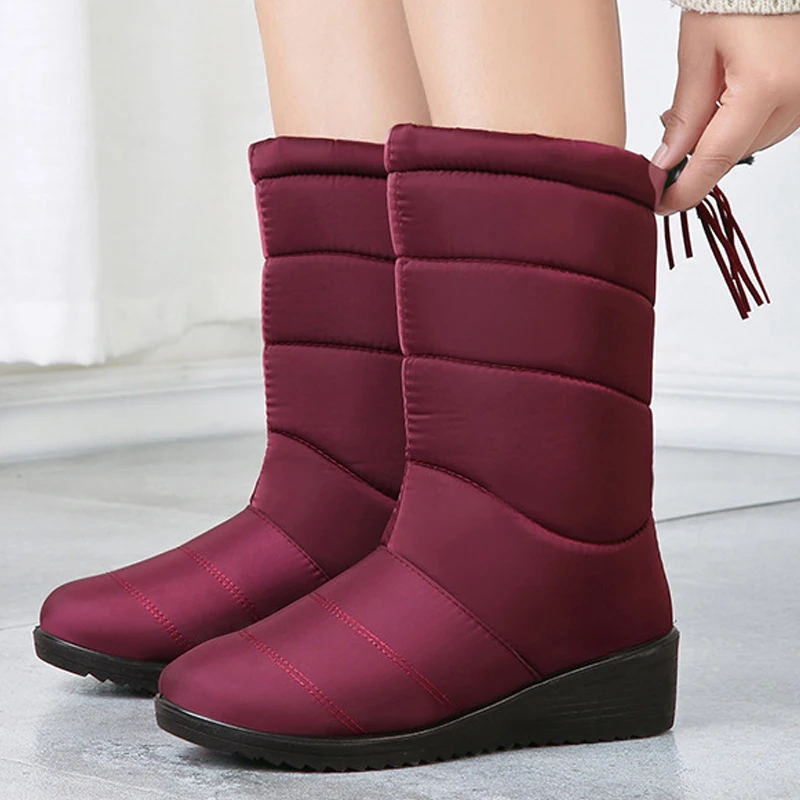 

Women Tassel Boots WInter Warm Plush Wedge Mid-Calf Snow Boots Ladies Casual Fur Waterproof Shoes Winter Shoes Botas De Mujer