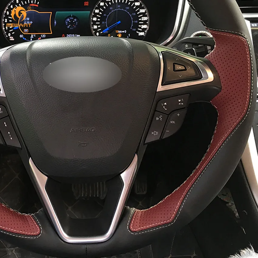 Черный кожаный чехол рулевого колеса автомобиля MEWANT для Ford Mondeo Fusion 2013 2019 EDGE 2015