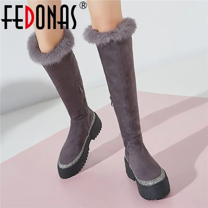 Женские зимние высокие сапоги FEDONAS теплые замшевые до колена из флока для