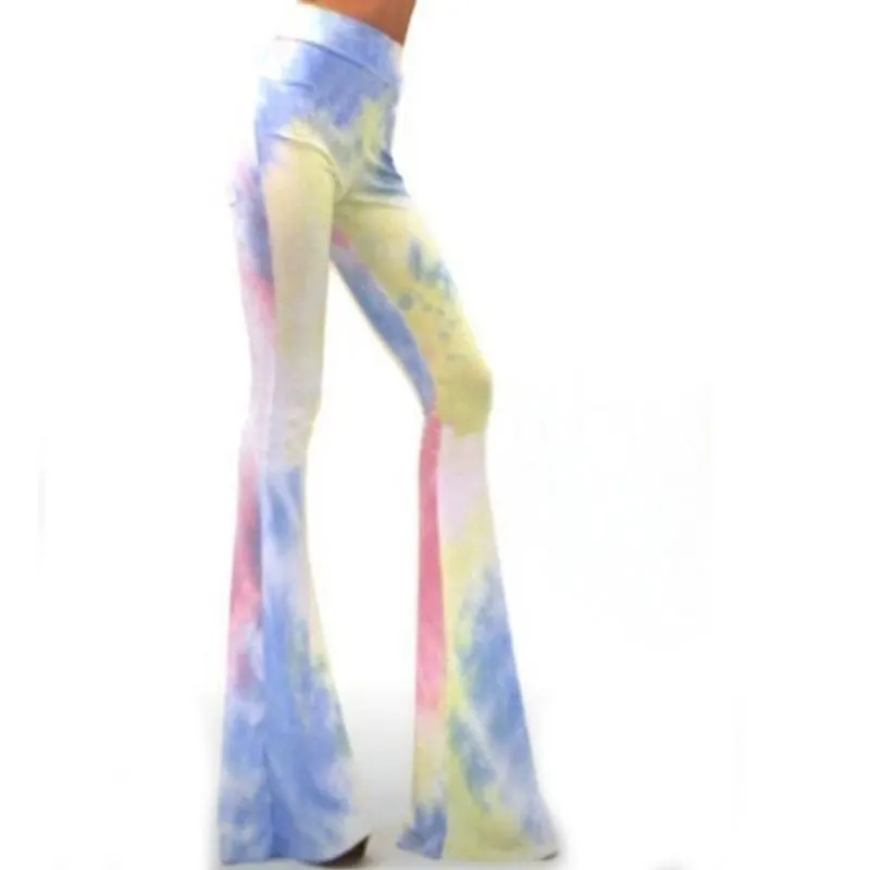 

Fashion Sexy Women Flare Leg High Waist Trousers Pants Flare Leg Tie Dye Leggings Bell Bottom Stretch Woman Pants Spring Summer