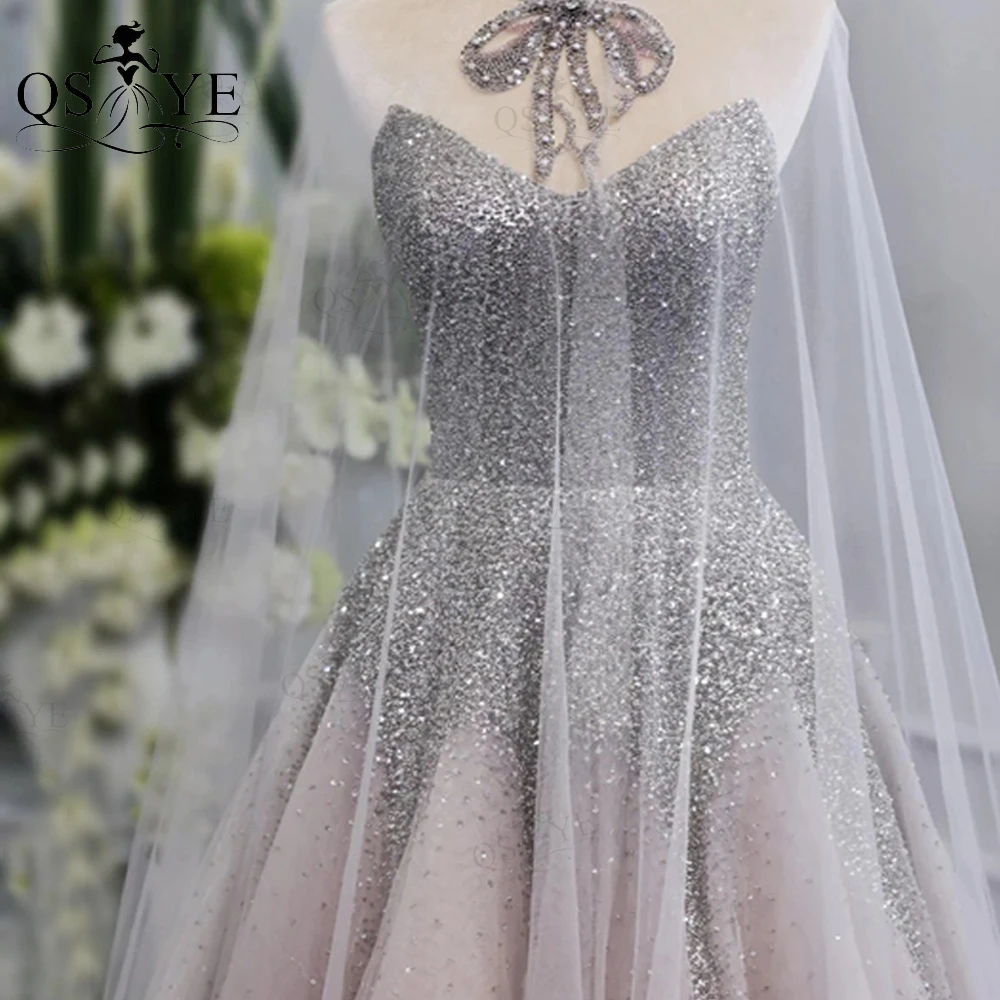 QSYYE High Quality Luxury Beads Prom Dresses Silver Beading Long A Line Gown Evening Party Dress With Tulle Shawl