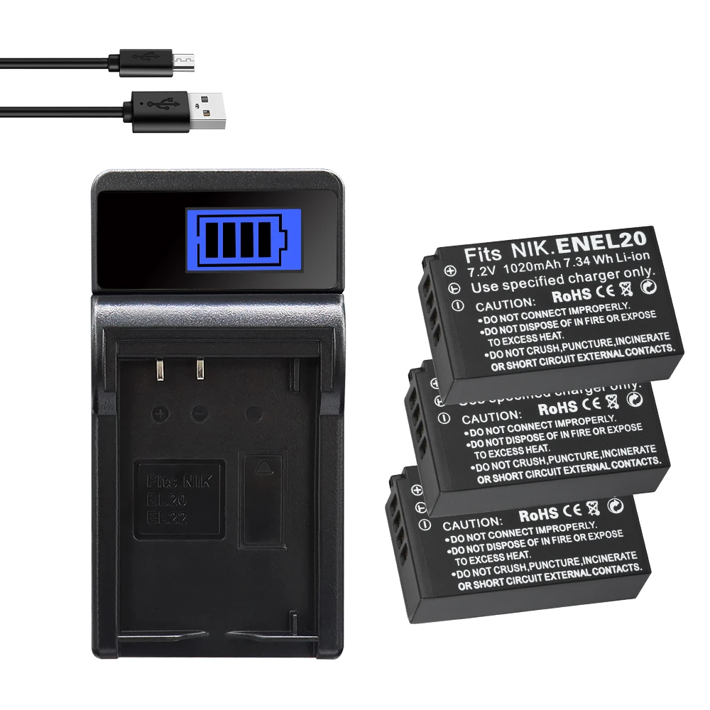 

EN-EL20 ENEL20 Battery for NIKON 1 J1 J2 J3 S1 AW1 Coolpix A PM006 S S1 Camera Bateria Charger 1020mAh en el20 EL20