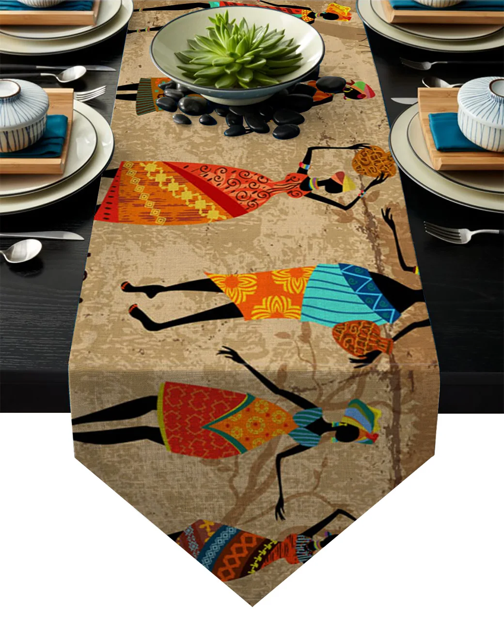 

Table Runners African Woman Dance Culture Vase Modern Table Runner Cloth Dining Decoration for Wedding Party Home Office
