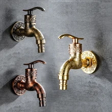 Garden Carved Faucet Vintage Wall Mount Zinc Alloy Wash Machine Mop Pool Tap Decorative Outdoor Kitchen Bathroom Antique Bibcock