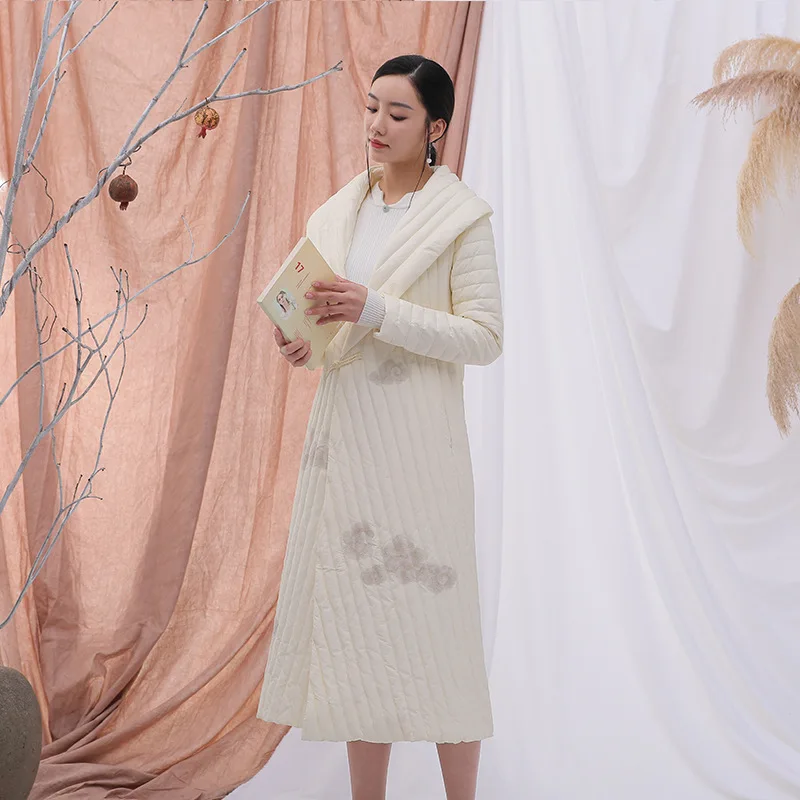 

2020 new fashion down jacket women Retro buckle long sleeve embroidery loose thickening thin winter warm jacket women clothing