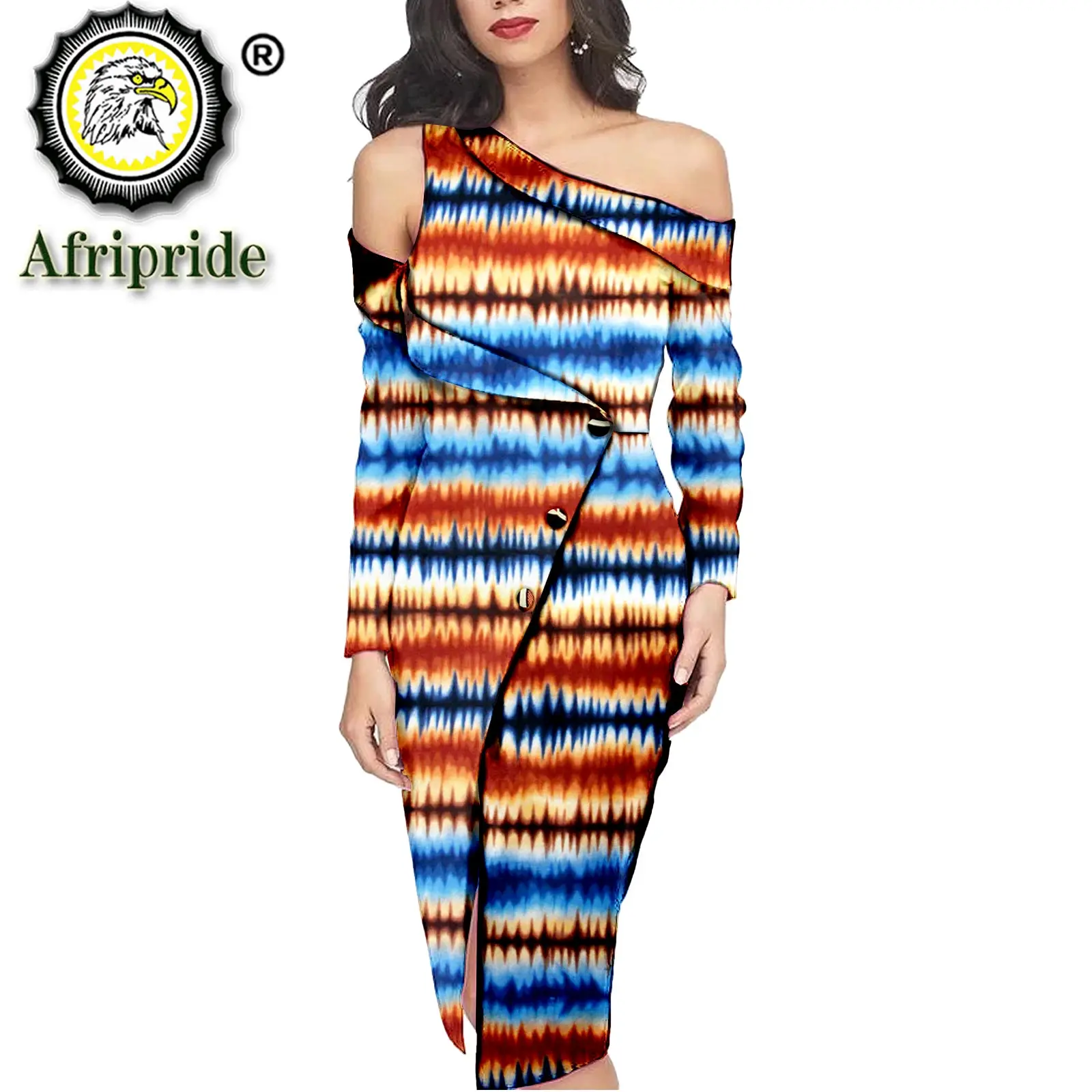 

Party African Dresses for Women Dashiki Print Bazin Riche Off The Shoulder Knee Length Ankara Attire Floral Wear S2125041