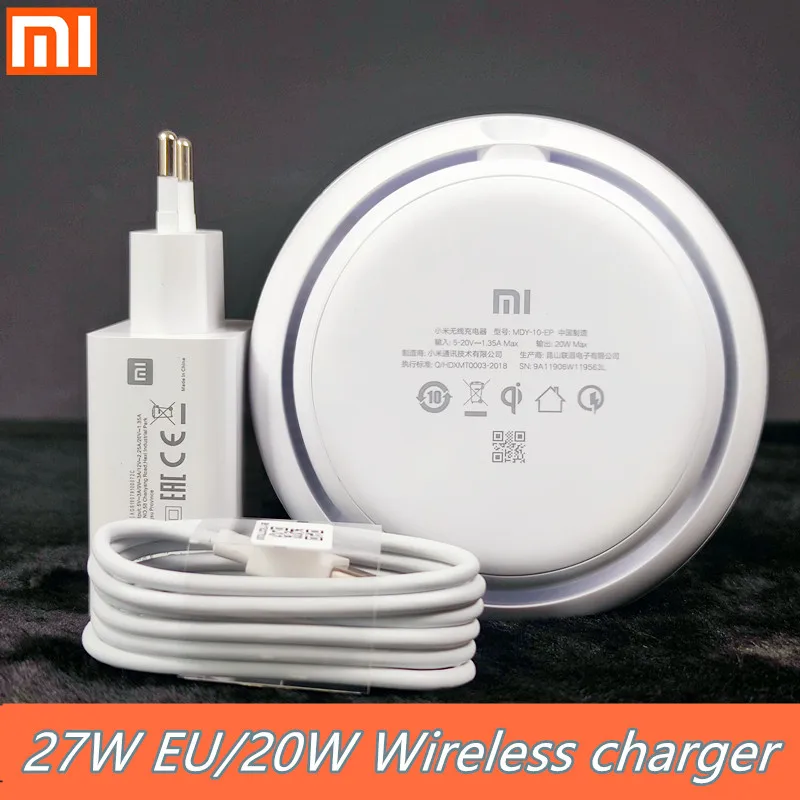 Original Xiaomi Wireless Charger 20W Turbo Charge 27W EU Adapter For Mi 9 10 Pro MiX 2S Mix 3 Qi EPP10W For iPhone XS XR XS MAX