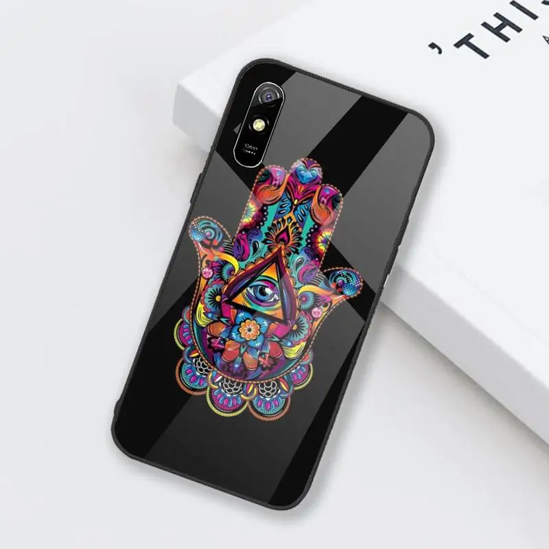 

Fashion evil eye Shell Phone Case Tempered glass For xiaomi Redmi 4X 5 6 6A 8 8SE MIX 2 2S Note 3 4 5 6 7 PLUS PRO