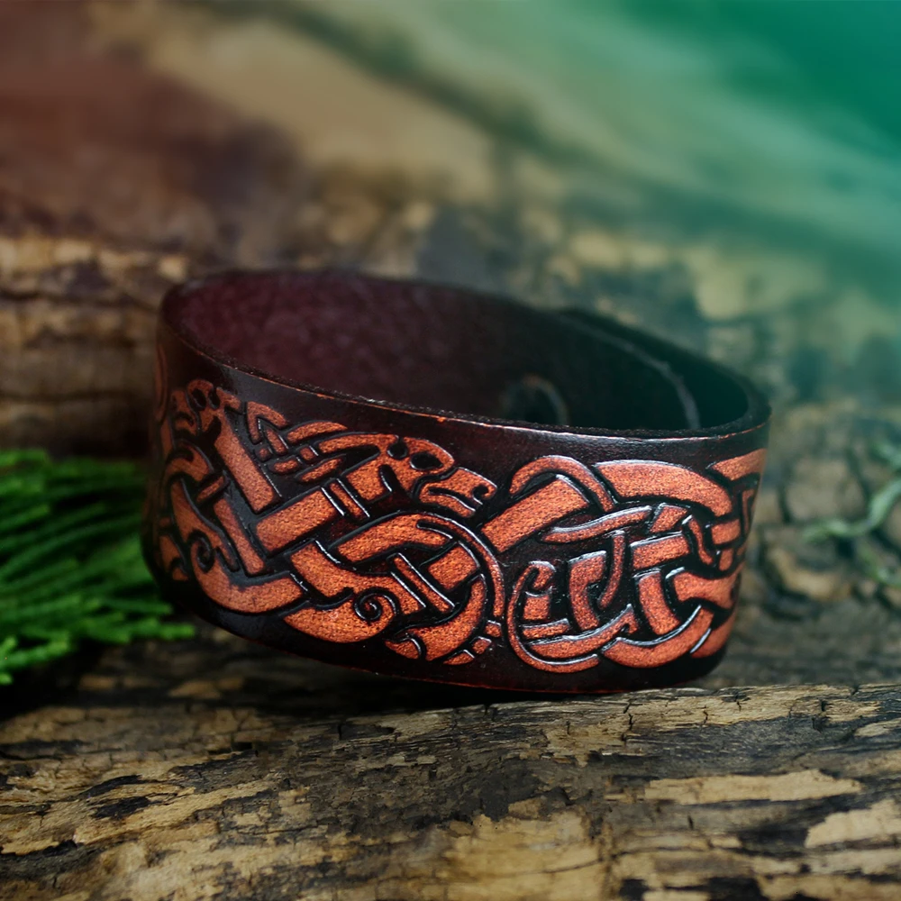 Viking браслет с волками окрашенная кожа Norse Odin наручная манжета кельтские узлы браслет скандинавский амулет ювелирные изделия