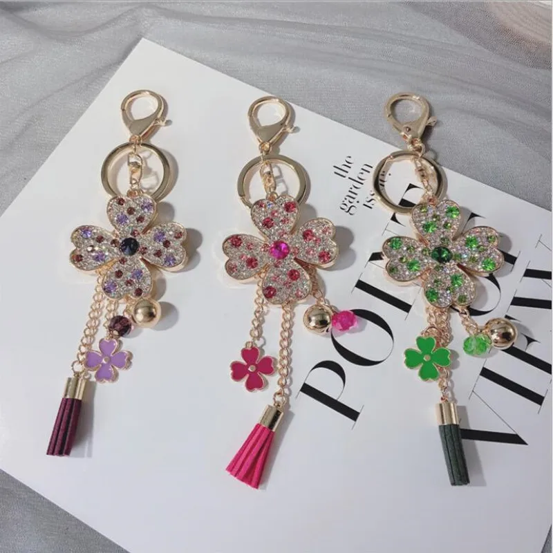 

Новинка с листком клевера автомобильный брелок креативный бриллиантовый брелок подарок на день рождения модная подвеска для сумки автомоб...