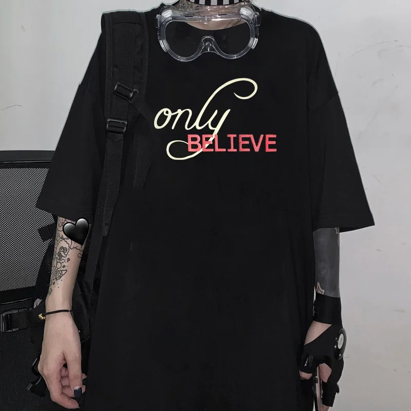 

VIP HJN Only Believe Graphic Tee Summer Fashion Harajuku Hipster Casual Funny Cool Grunge Unisex Women Tee T-Shirt