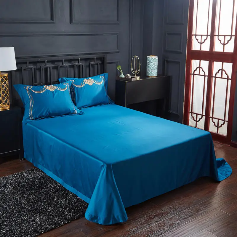 4/6 шт. благородный синий комплект постельного белья с вышивкой/сатиновый