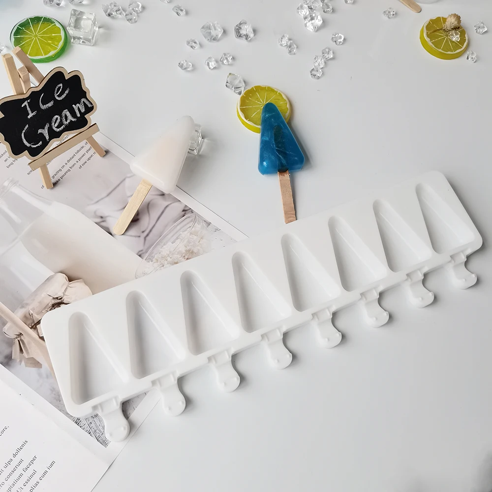 

Silicone Ice Cream Mold DIY Homemade Popsicle Moulds Freezer 8 Cell Triangle Ice Cube Tray Popsicle Barrel Makers Baking Tools
