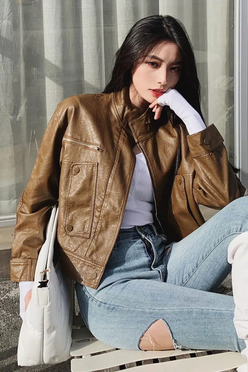 

Leather Coat Women's Short 2020 Autumn and Winter New Korean Style oose and Handsome Motorcycle Clothing PU Leather Jacket