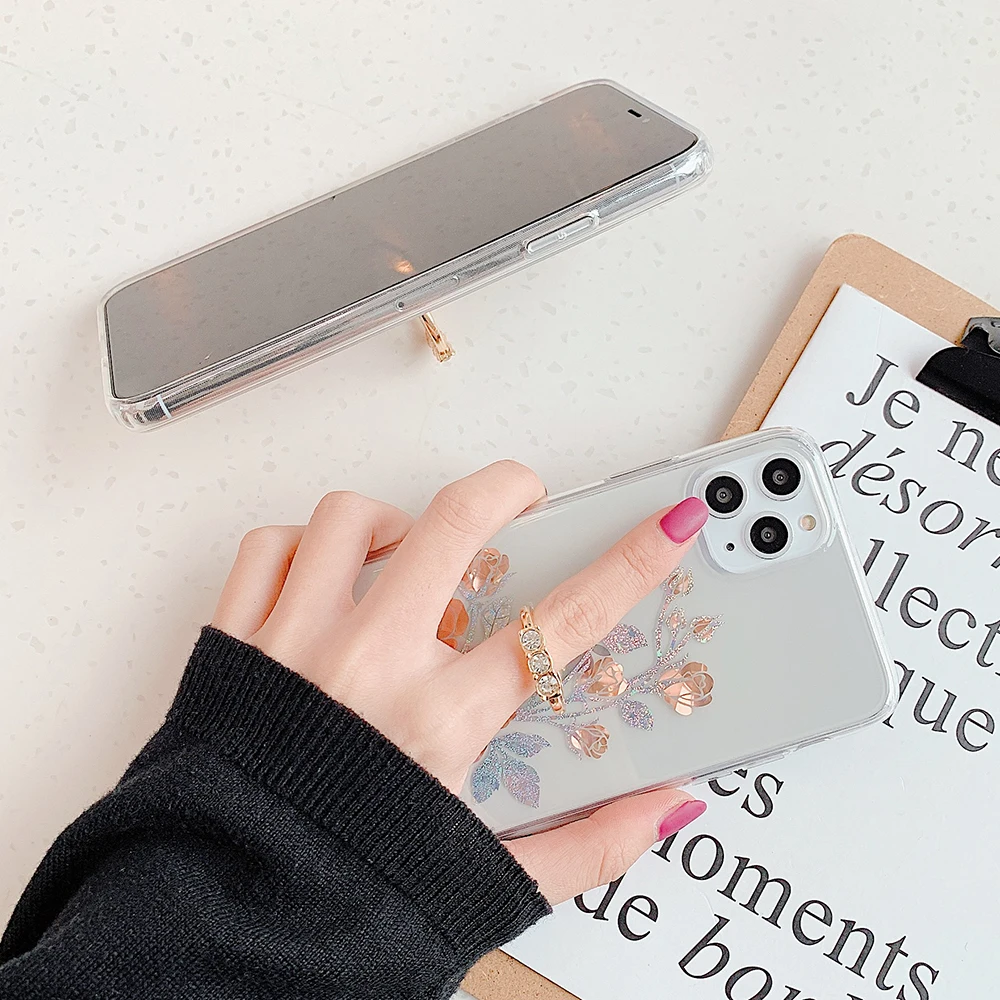 Чехол для телефона iPhone 11 Pro Max мягкий прозрачный чехол IMD с розовыми цветами