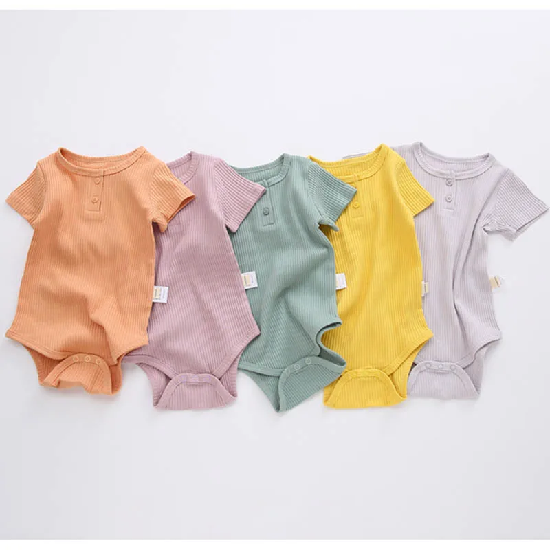 

Newborn Baby Clothes Summer 0-24M Infant Baby Boys Girls Jumpsuit Solid Short Sleeve Cotton Baby Boys Girl Bodysuits