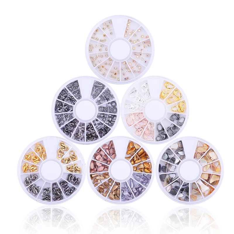 6 коробок металлические цепочки узоры листьев Стразы для ногтей в колесиках 3D