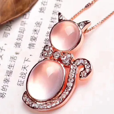 Женская цепочка из розового кристалла с бантом и котом до ключиц простое модное