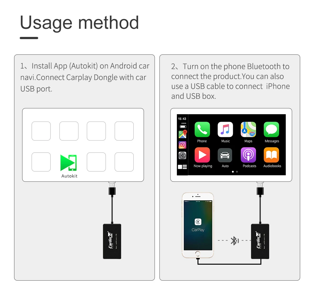 Carlinkit Беспроводная смарт-связь Apple CarPlay Dongle для Android навигационный плеер мини USB Carplay Stick с Android Авто черный