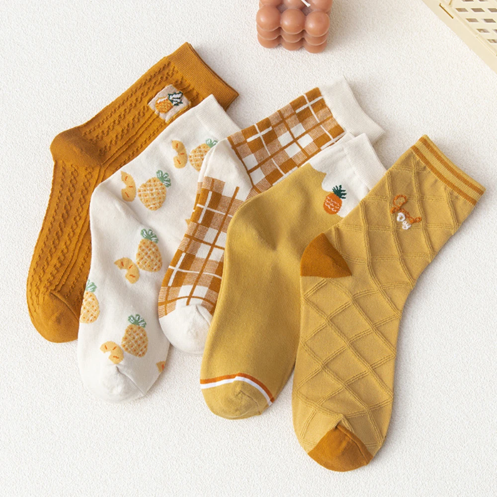 

10 Pairs/Lot Cute Women's Socks Female Autumn Winter Comfortable Soft Cotton Long Socks Girl Lovely Cartoon Pineapple Funny Sock