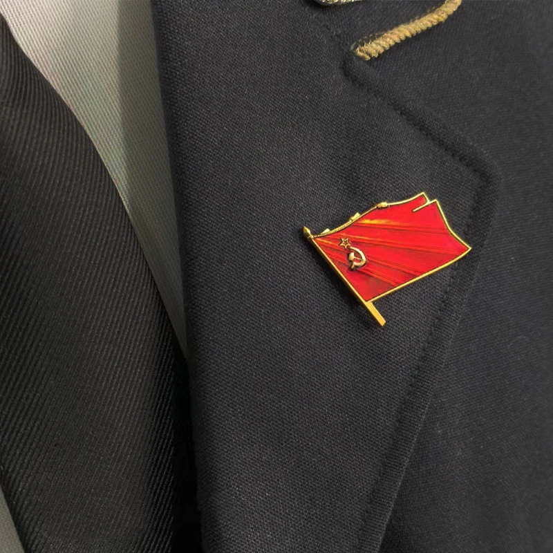 Советский Союз CCCP Флаг Латунная Униформа Значок СССР Красная Звезда Серп Топор