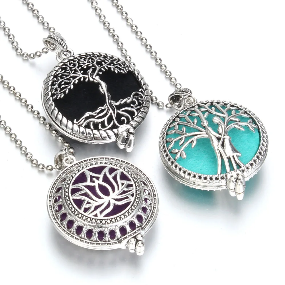 Tree of Life Aroma Diffuser Necklace Perfume Essential Oil Diffuser Aromatherapy Locket Pendant Necklace Fashion Jewelry