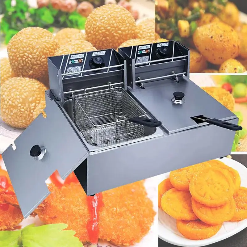 220V электрическая фритюрница с двумя решетками 11L столешницы нержавеющая сталь