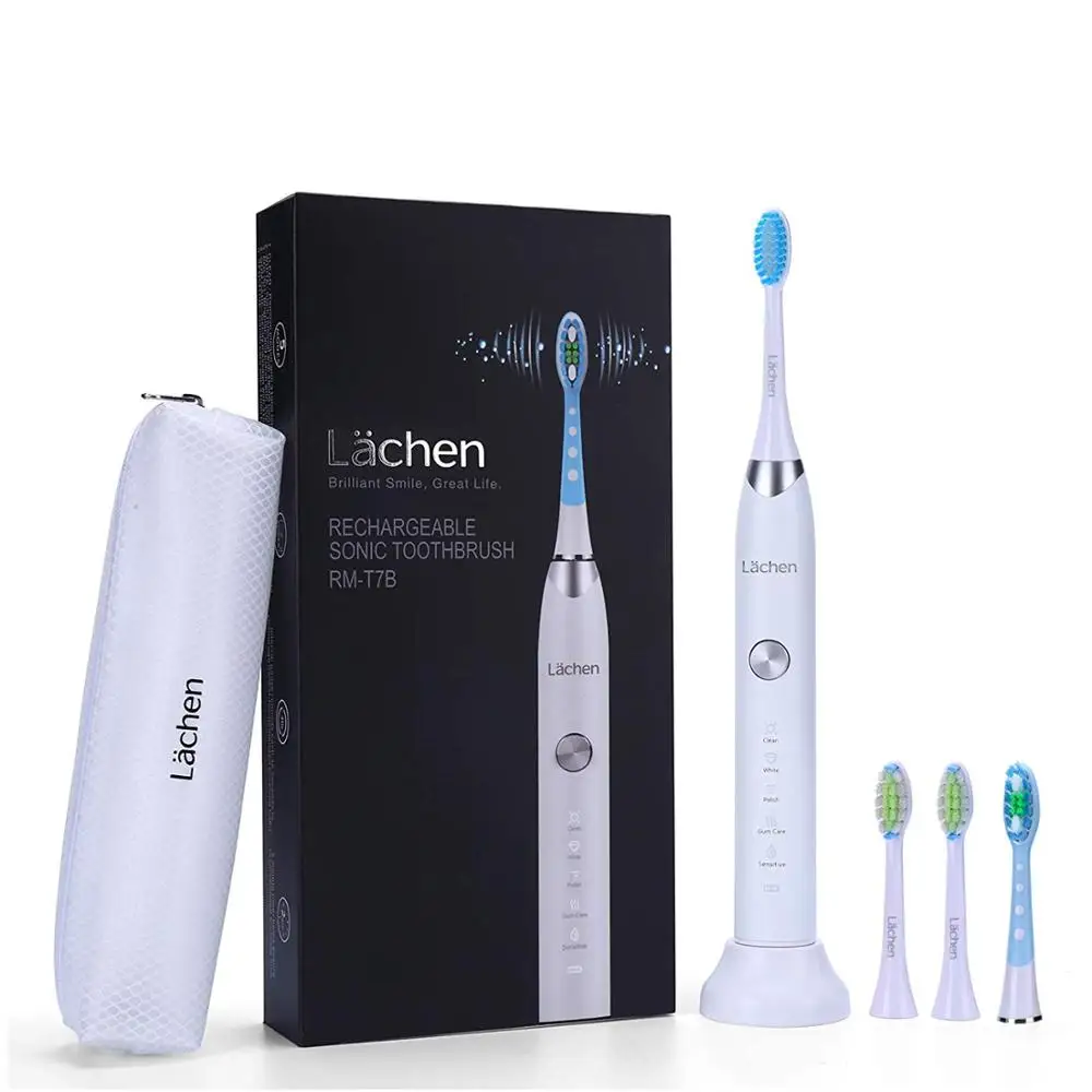 

Lachen T7B Sonic Whitening Electric Toothbrush Sonic toothbrush with 4 brush heads and timer 5 modes USB charging