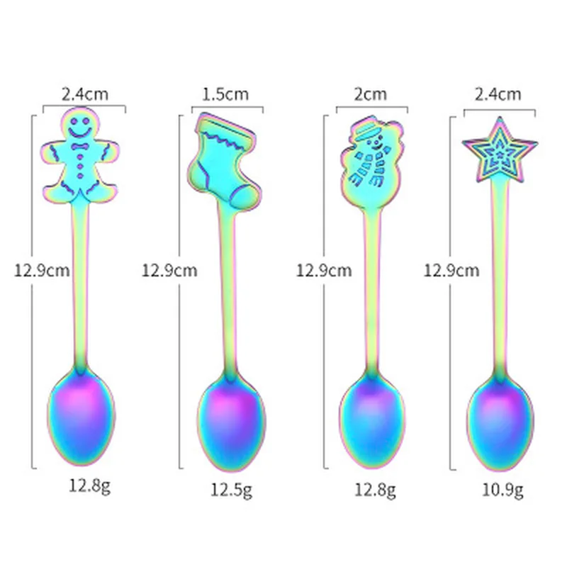 Комплект кофейных ложек из нержавеющей стали 4 шт. Рождественская красочная