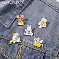 cartoon animal series enamel pin cat fish box rabbit mouse cute metal brooch hat bag badge women kids jewelry custom wholesale
