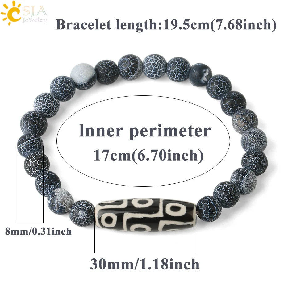 CSJA Natural Stone Elastic Strand Bracelets Lava Pink Quartz Tibetan Bead Agates Dzi Healing Bracelet for Women Men Jewelry G452 | Украшения