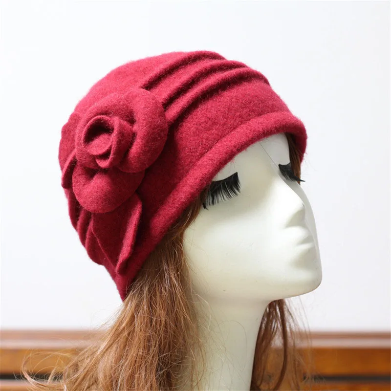 

2021 Women Fedoras 100% Pure Wool Dome Winter Hat For Women Floral Casual Brand Warm Lady Autumn Floppy Soft Girl Fedoras