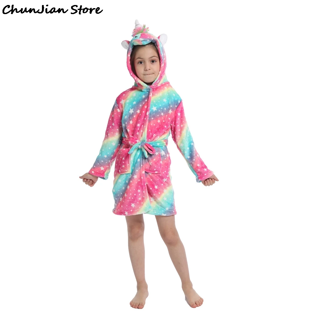 Единорог с капюшоном детский купальный халат платье радугой для маленьких